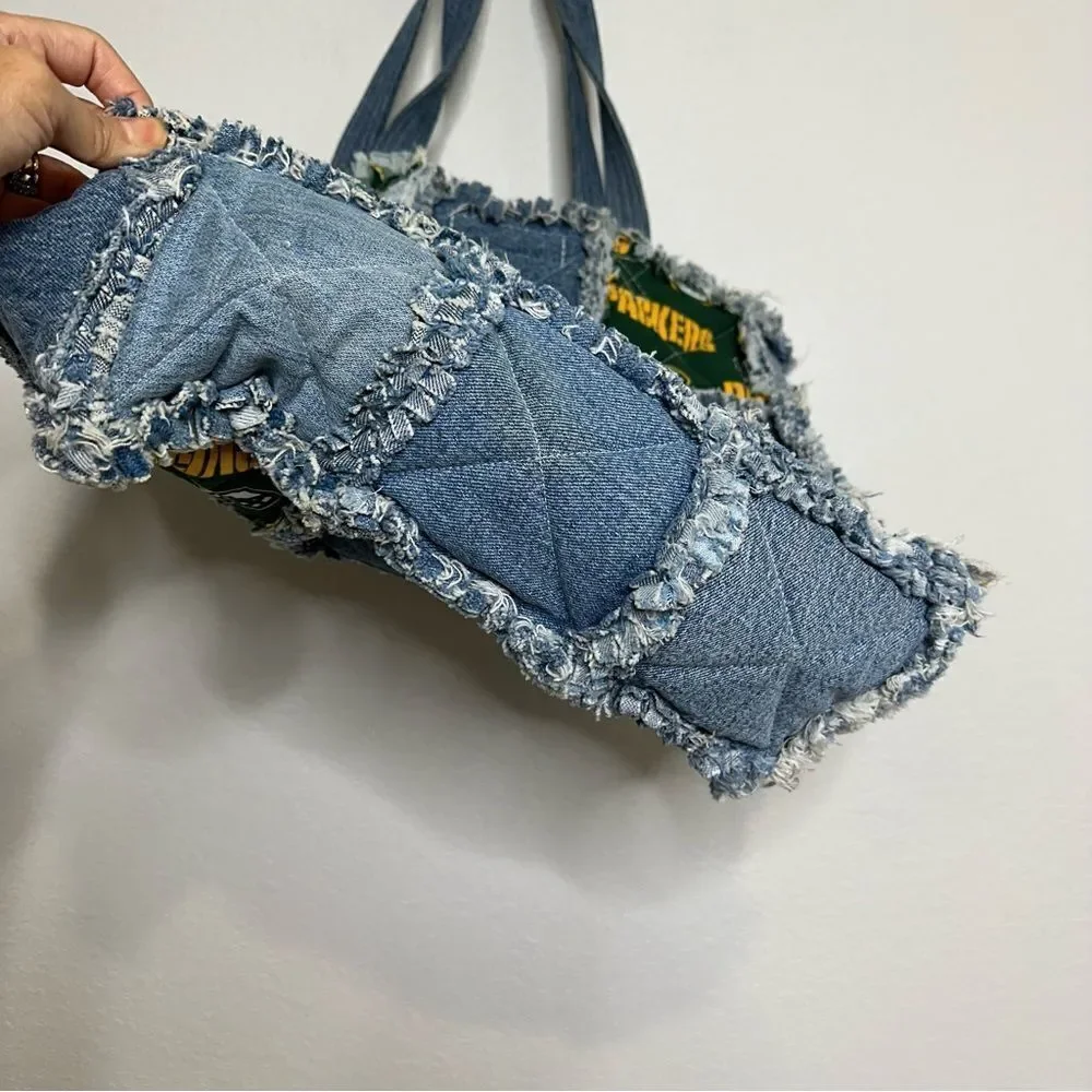 Green Bay Packers Custom Handmade Denim Jeans Patchwork Purse Bag‎